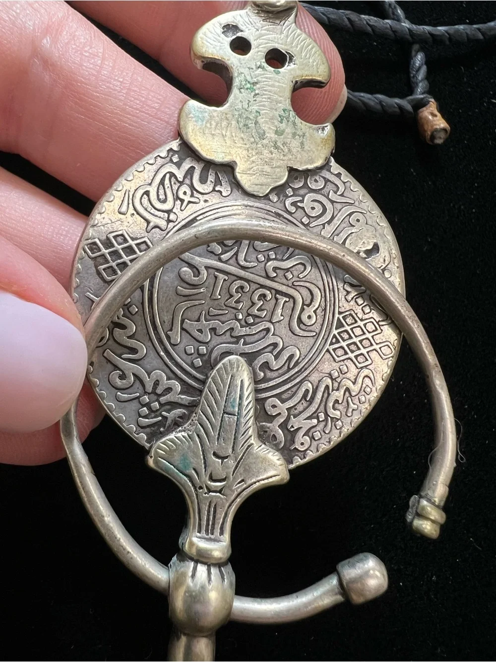 Antique Moroccan Berber coin fibula (tizerzai or khlel), a traditional cloak pin